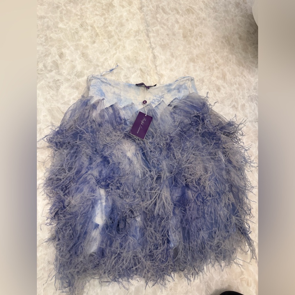 NWT $2490 Ralph Lauren purple label blue feather skirt